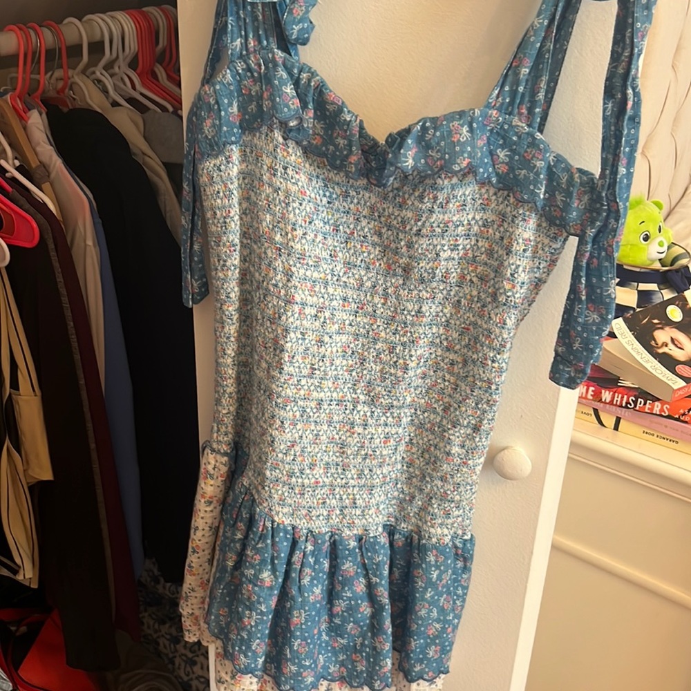 Love shack fancy mini dress with ties on sleeves